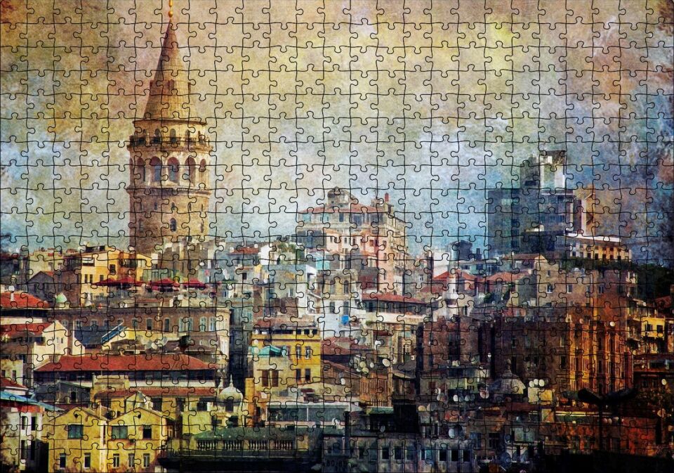 Galata Kulesinin Sanatsal Görsel Puzzle Yapboz MDF Ahşap 500 Parça 49 cm X 68 cm