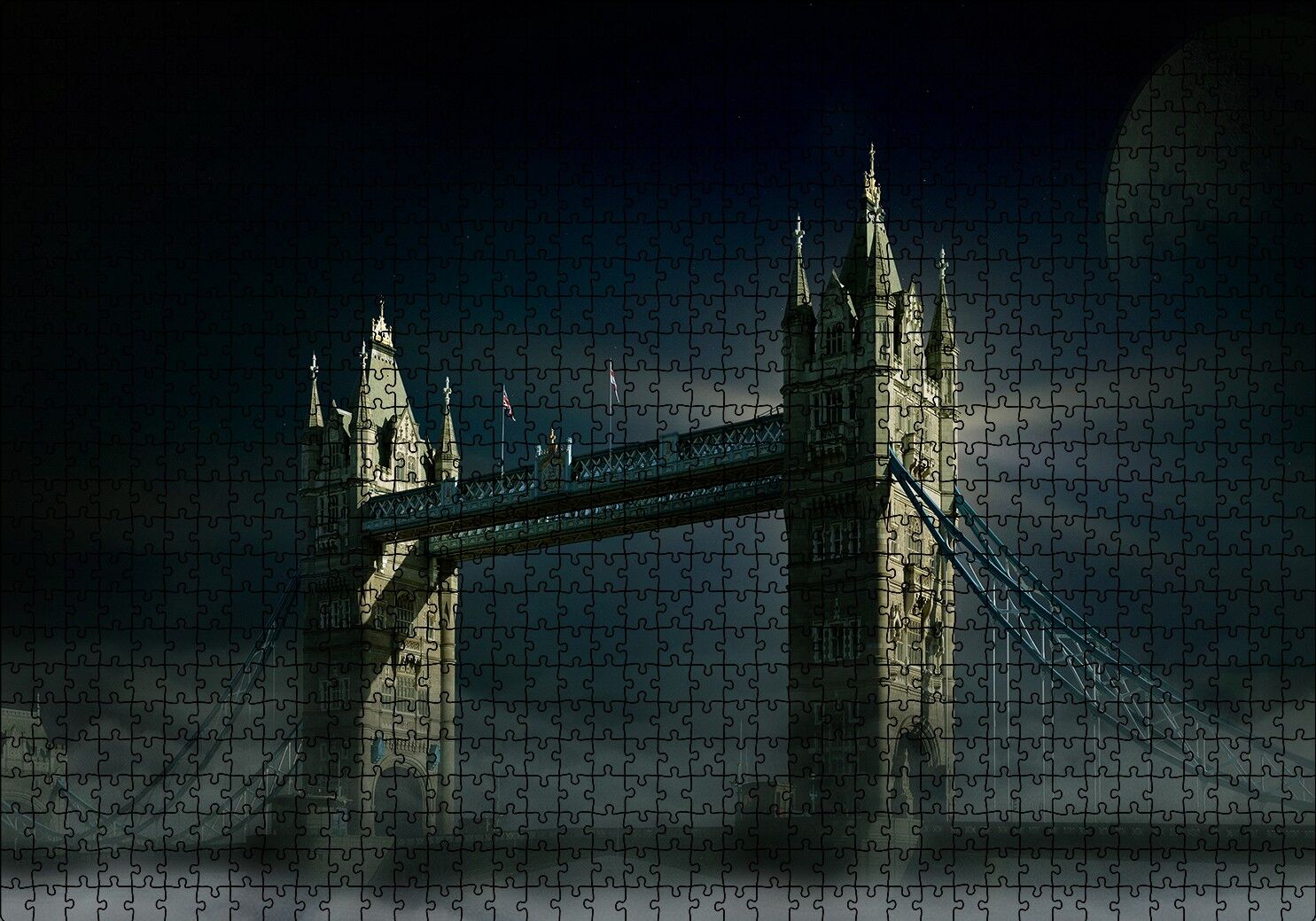 Londra Tower Bridge Gece Manzarası Puzzle Yapboz MDF Ahşap 1000 Parça 49 cm X 68 cm