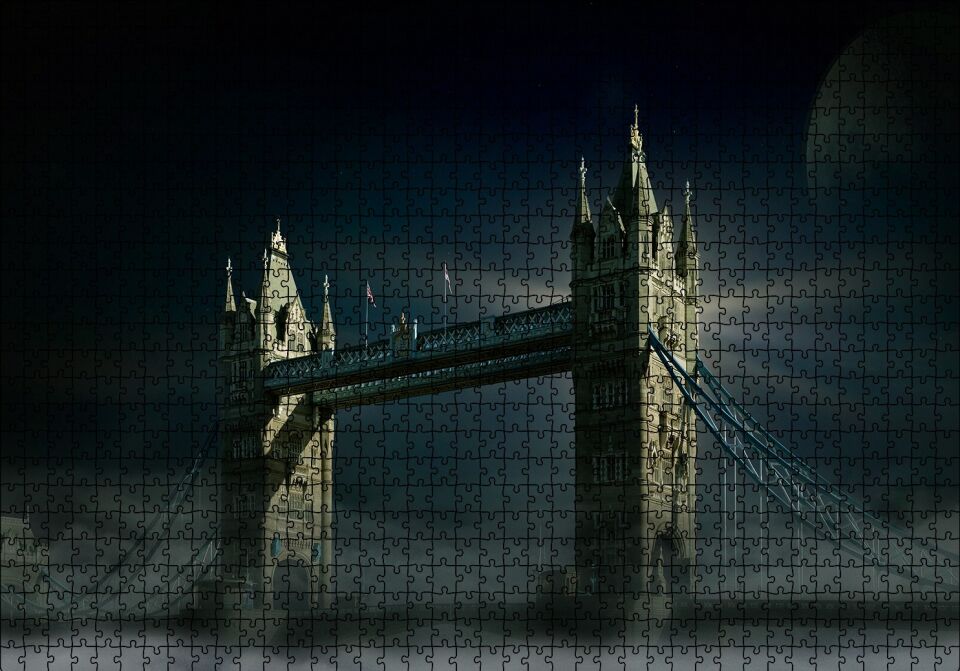 Londra Tower Bridge Gece Manzarası Puzzle Yapboz MDF Ahşap 1000 Parça 49 cm X 68 cm