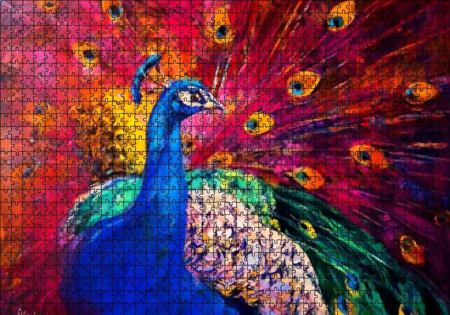 Boyama Tavus Kuşu Görseli Puzzle Yapboz MDF Ahşap 1000 Parça 49 cm X 68 cm