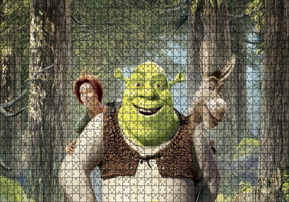 shrek ve fiona prens Eşek Görseli Puzzle Yapboz MDF Ahşap 1000 Parça 49 cm X 68 cm