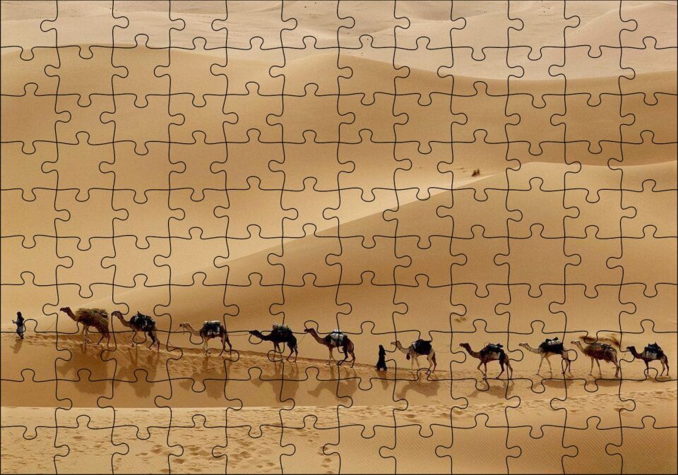 Libya Çölünde Deve Kervanı Puzzle Yapboz MDF Ahşap