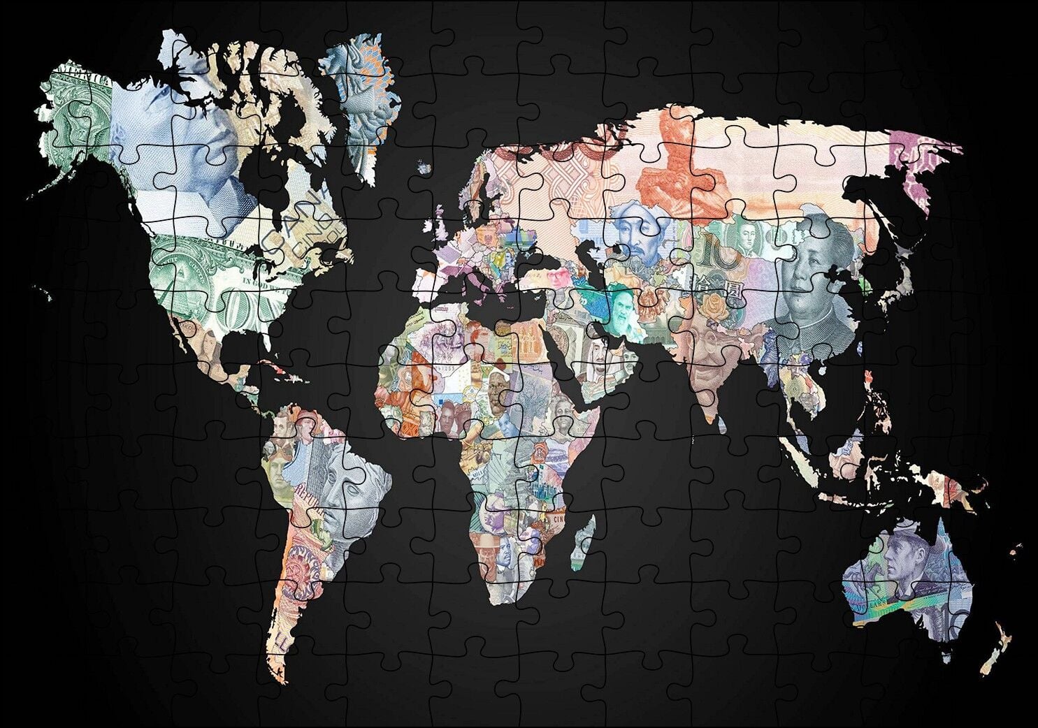 Dünya Hatitası Ve Para Birimleri Görseli Puzzle Yapboz MDF Ahşap 120 Parça 24 cm X 34 cm