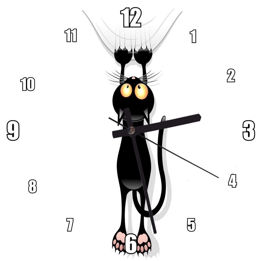 Komik Siyah kedi Çizgi Film Görseli Mdf Ahşap Duvar Saati