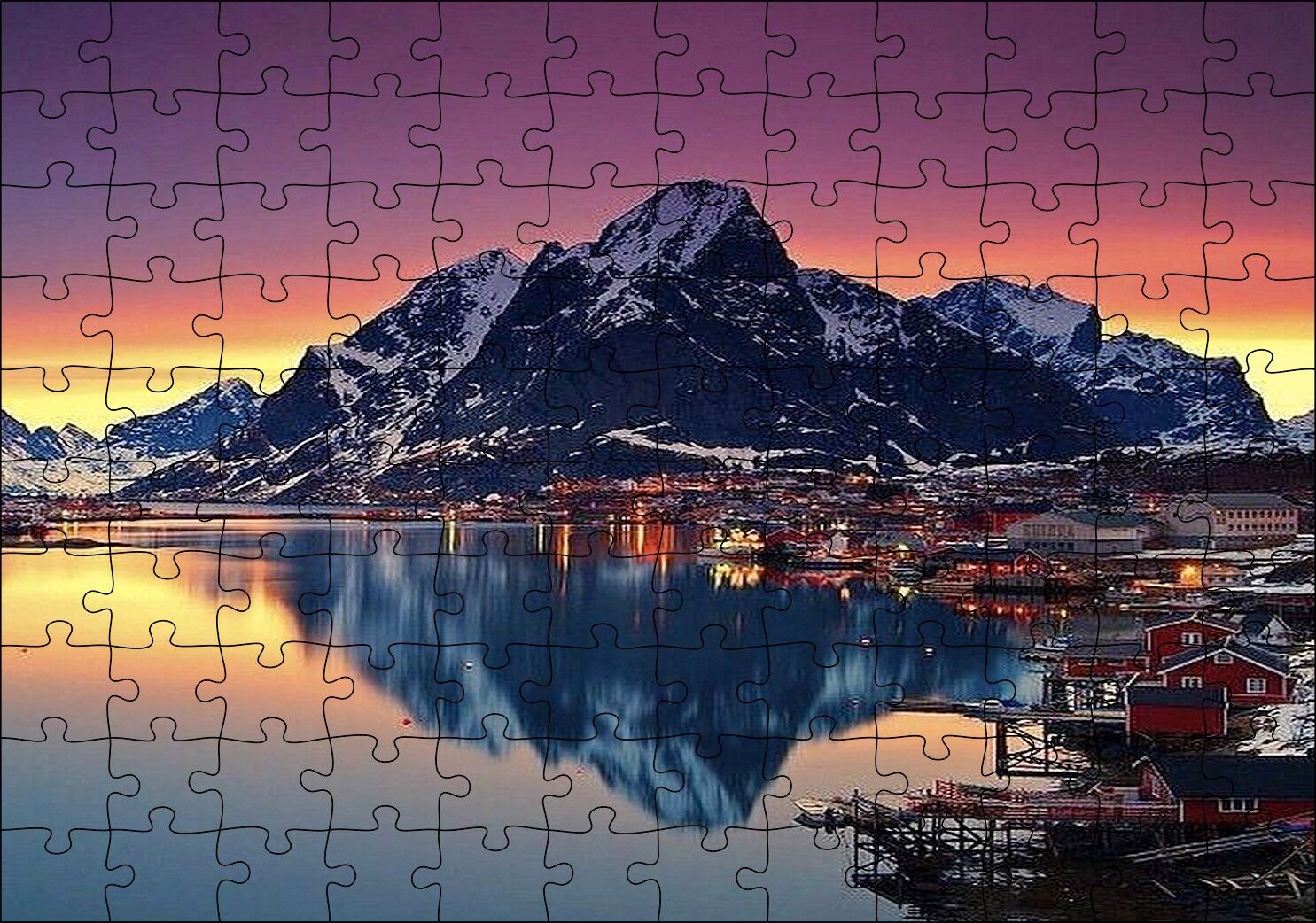 Dağ Göl Kasaba Görseli Puzzle Yapboz MDF Ahşap