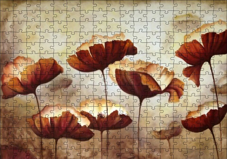 Yağlı Boya Çalışması Gelincik Tarlası Görseli Puzzle Yapboz MDF Ahşap 255 Parça 34 cm X 49 cm