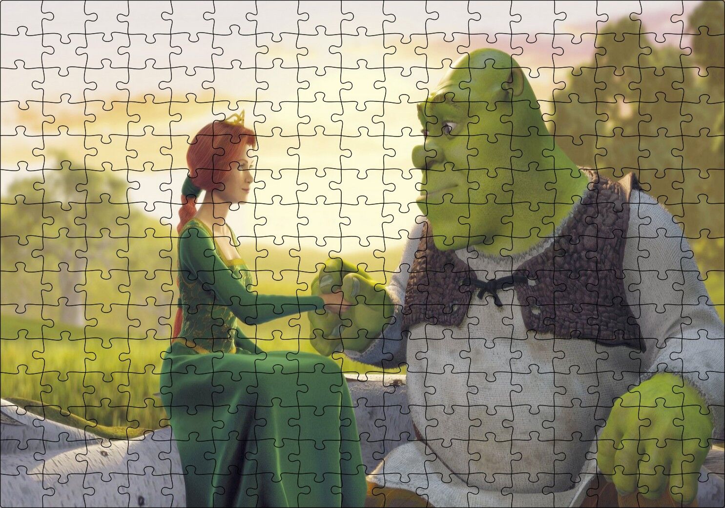 Shrek ve Fiona Prens Puzzle Yapboz MDF Ahşap 255 Parça 34 cm X 49 cm
