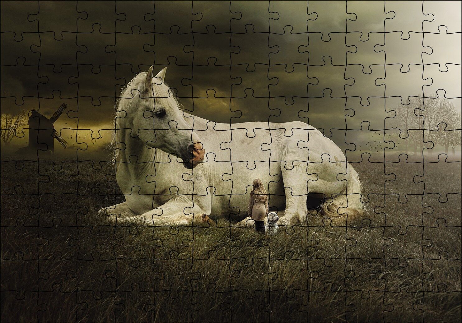 At Köpek Kız Çocuğu Fantatik Puzzle Yapboz MDF Ahşap