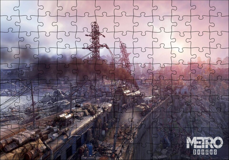 Metro Exodus Buharlı Tren ve Harabe Şehir Puzzle Yapboz MDF Ahşap