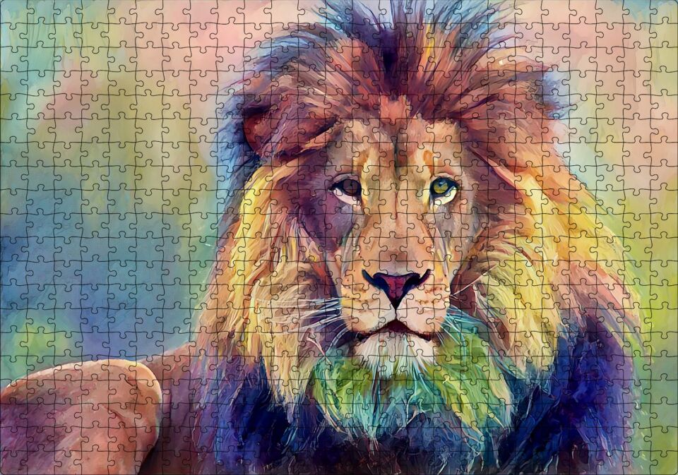Yağlı Boya Görselli Aslan Puzzle Yapboz MDF Ahşap 500 Parça 49 cm X 68 cm