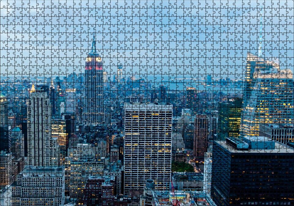New York Havalı Binalar Puzzle Yapboz MDF Ahşap 1000 Parça 49 cm X 68 cm