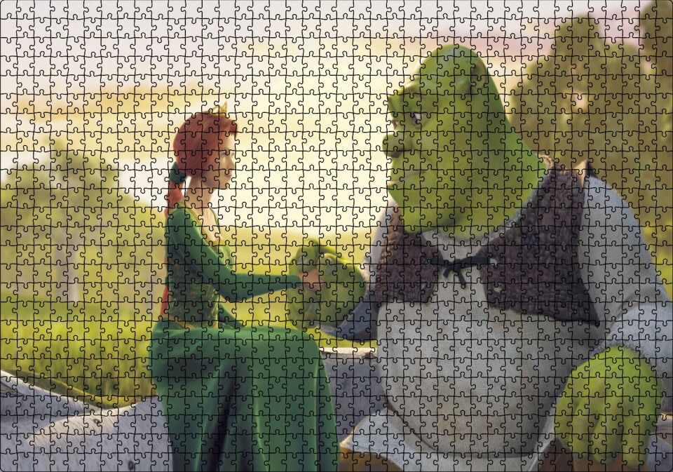 Shrek ve Fiona Prens Puzzle Yapboz MDF Ahşap 1000 Parça 49 cm X 68 cm