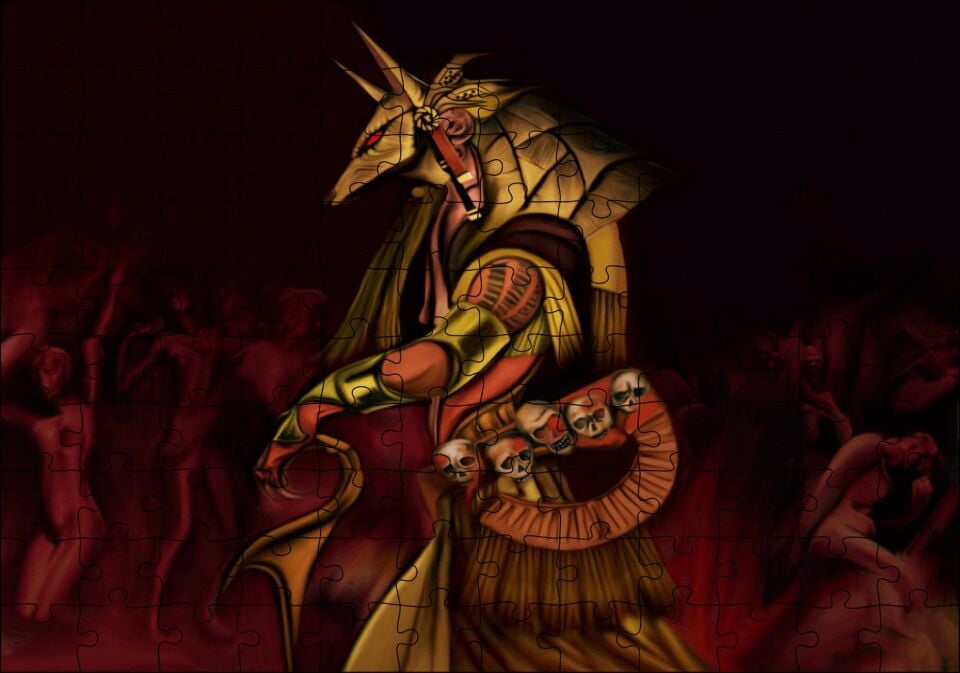 Anubis ve Çıplak Tutsakları Puzzle Yapboz MDF Ahşap 120 Parça 24 cm X 34 cm