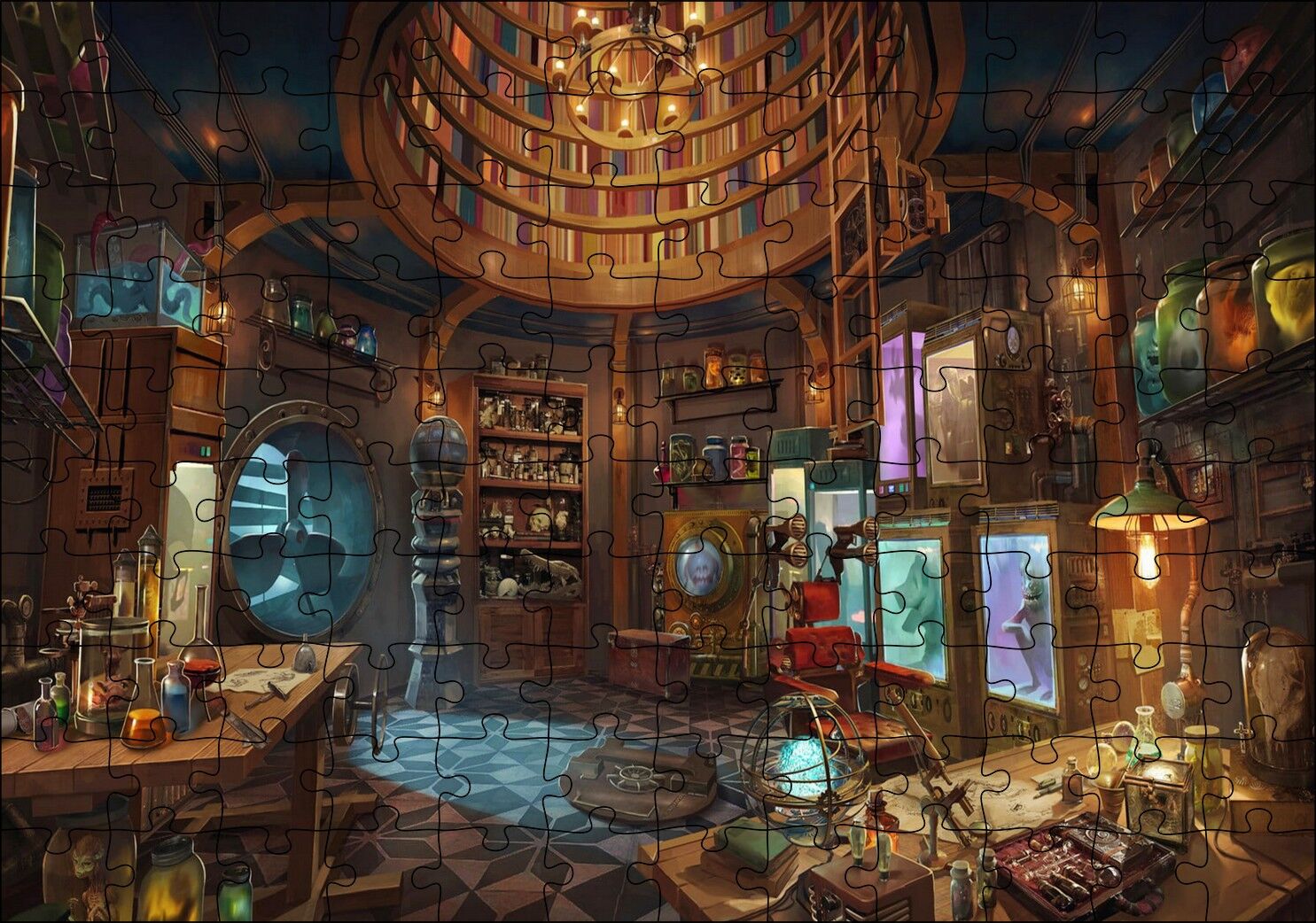 Geçmişteki Laburatuvar Sanat Görseli Puzzle Yapboz MDF Ahşap 120 Parça 24 cm X 34 cm