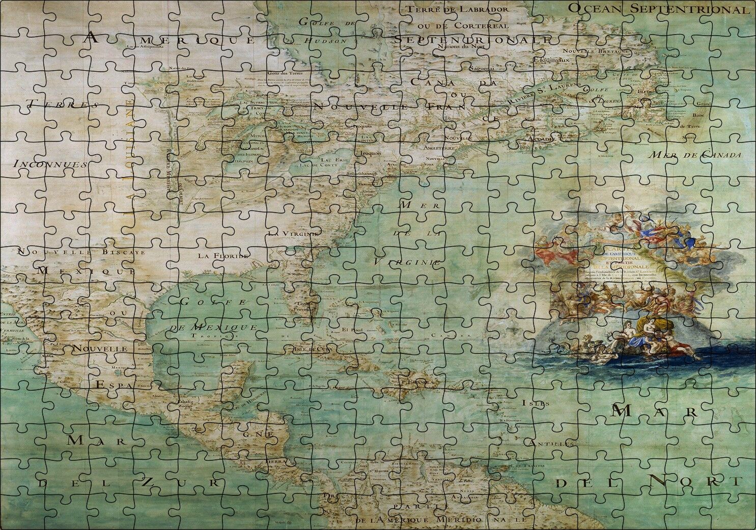 Kuzey ve Orta Amerika Eski Haritası Puzzle Yapboz MDF Ahşap 255 Parça 34 cm X 49 cm