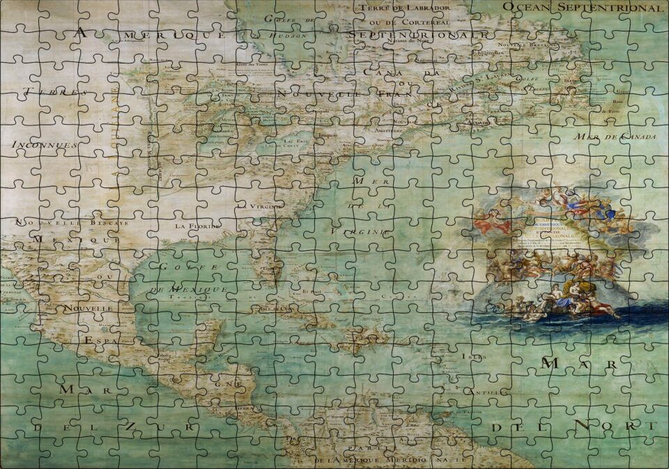 Kuzey ve Orta Amerika Eski Haritası Puzzle Yapboz MDF Ahşap 255 Parça 34 cm X 49 cm