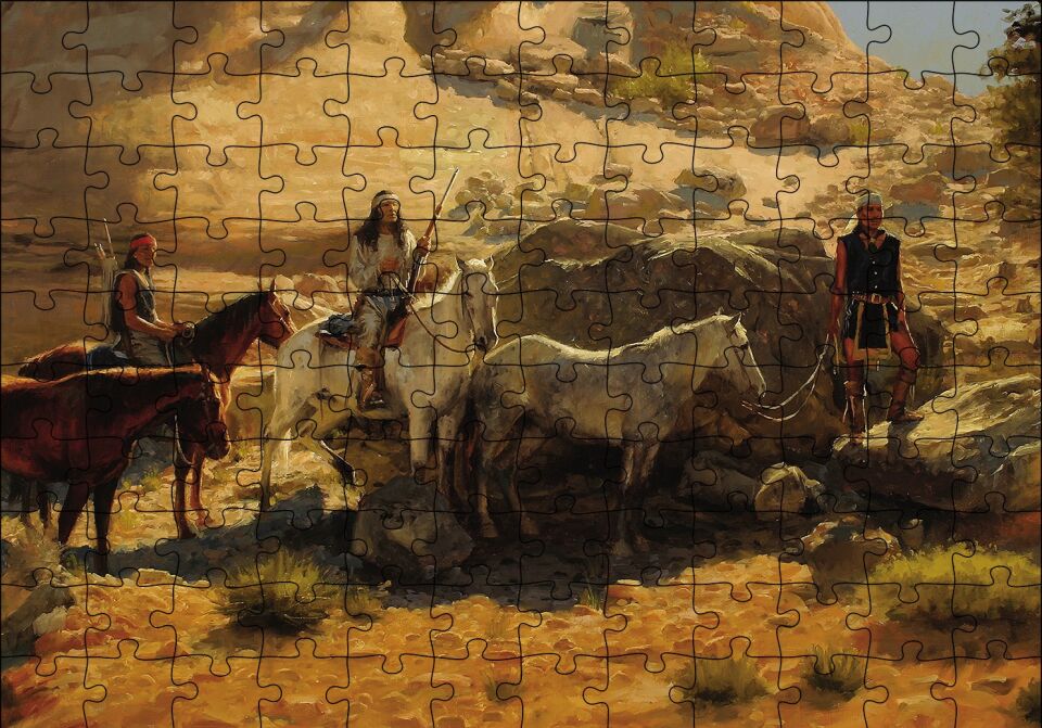 Atlı Kızılderililer Puzzle Yapboz MDF Ahşap
