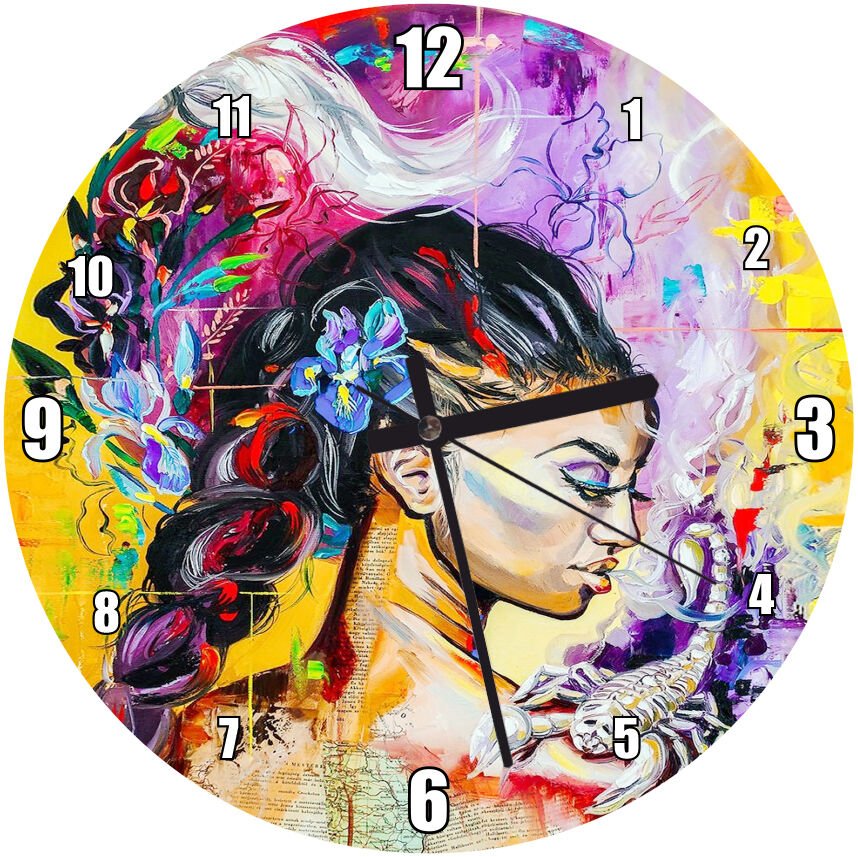 Sayılarla Boyama Akrep Kadın Görseli Mdf Ahşap Duvar Saati