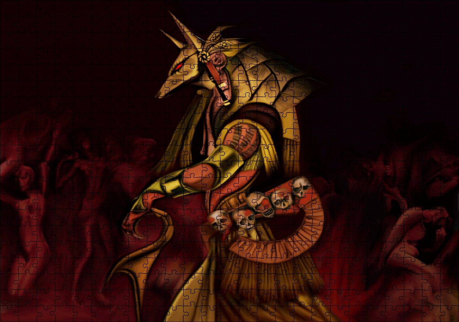 Anubis ve Çıplak Tutsakları Puzzle Yapboz MDF Ahşap 500 Parça 49 cm X 68 cm