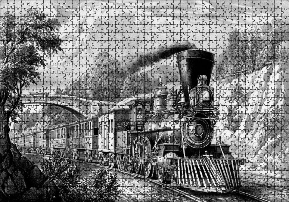 Nostaljik Kömürlü Tiren Görseli Puzzle Yapboz MDF Ahşap 1000 Parça 49 cm X 68 cm