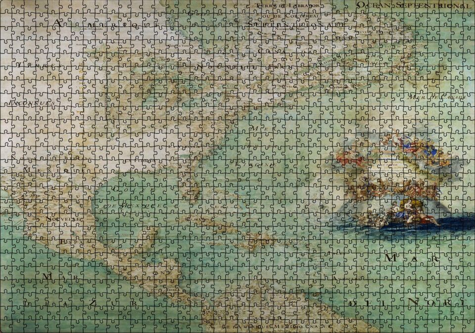 Kuzey ve Orta Amerika Eski Haritası Puzzle Yapboz MDF Ahşap 1000 Parça 49 cm X 68 cm