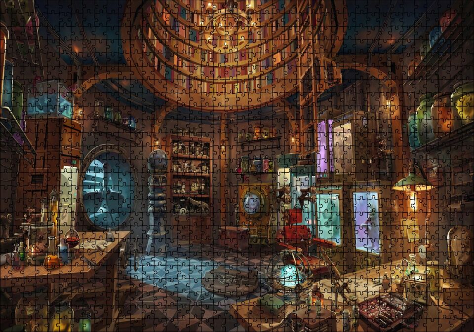 Geçmişteki Laburatuvar Sanat Görseli Puzzle Yapboz MDF Ahşap 1000 Parça 49 cm X 68 cm