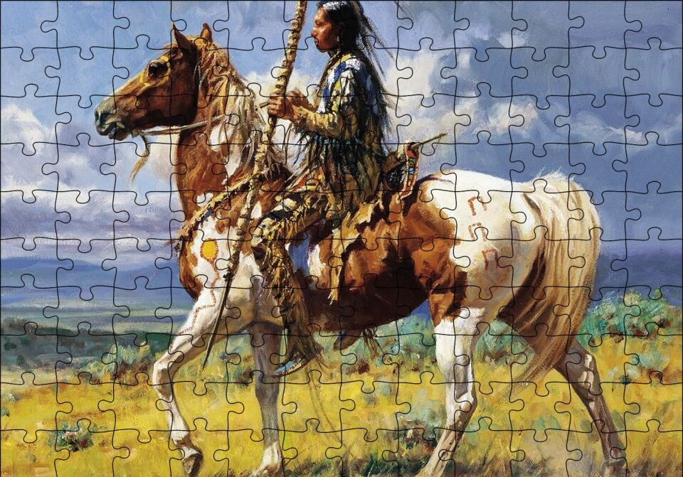 Atlı Avcı Kızılderili Puzzle Yapboz MDF Ahşap