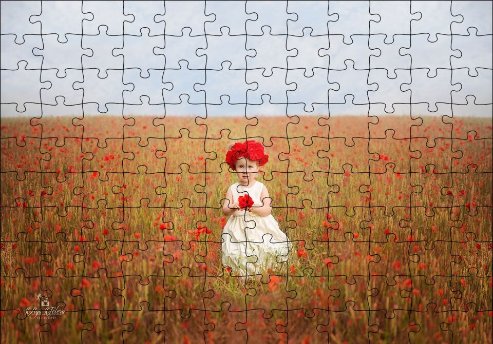 Kırmızı Gelincikler ve Küçük Kız Puzzle Yapboz MDF Ahşap