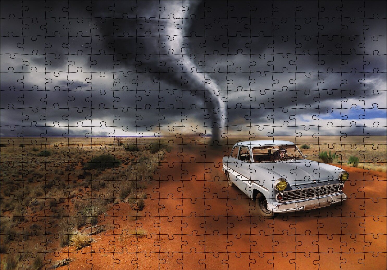 Hortumdan Kaçan Otomobildeki Maymun Puzzle Yapboz MDF Ahşap 255 Parça 34 cm X 49 cm