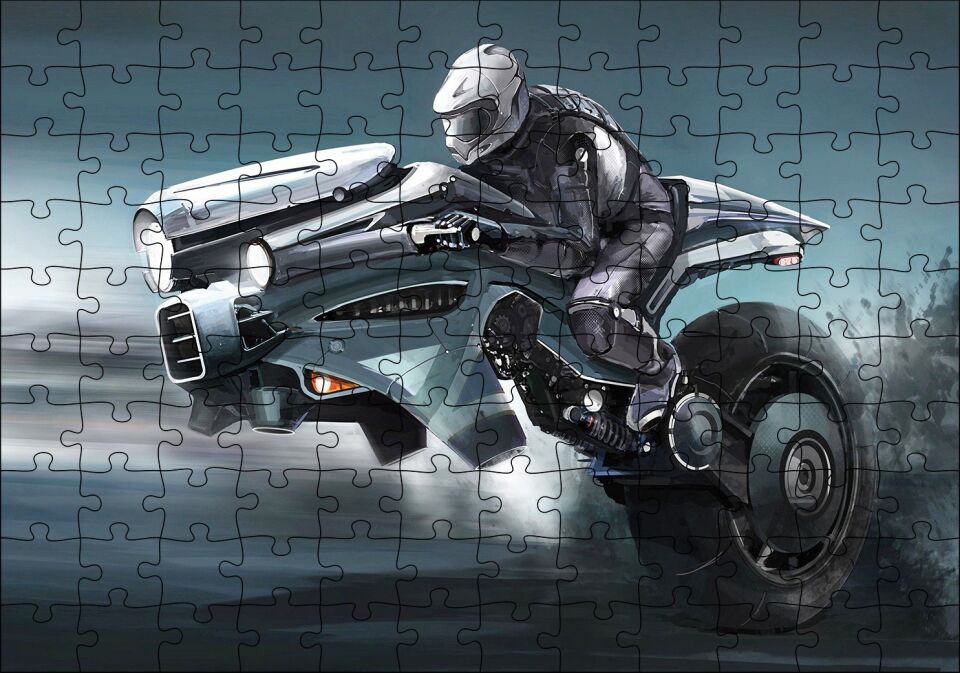 Fantastik Motosiklet Eskizi Görseli Puzzle Yapboz MDF Ahşap