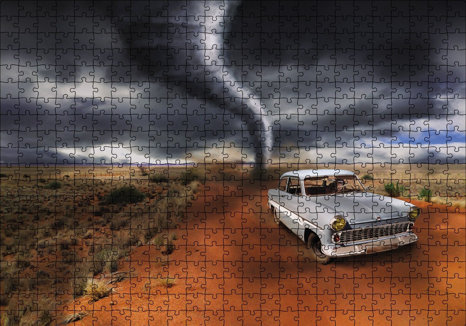 Hortumdan Kaçan Otomobildeki Maymun Puzzle Yapboz MDF Ahşap 500 Parça 49 cm X 68 cm