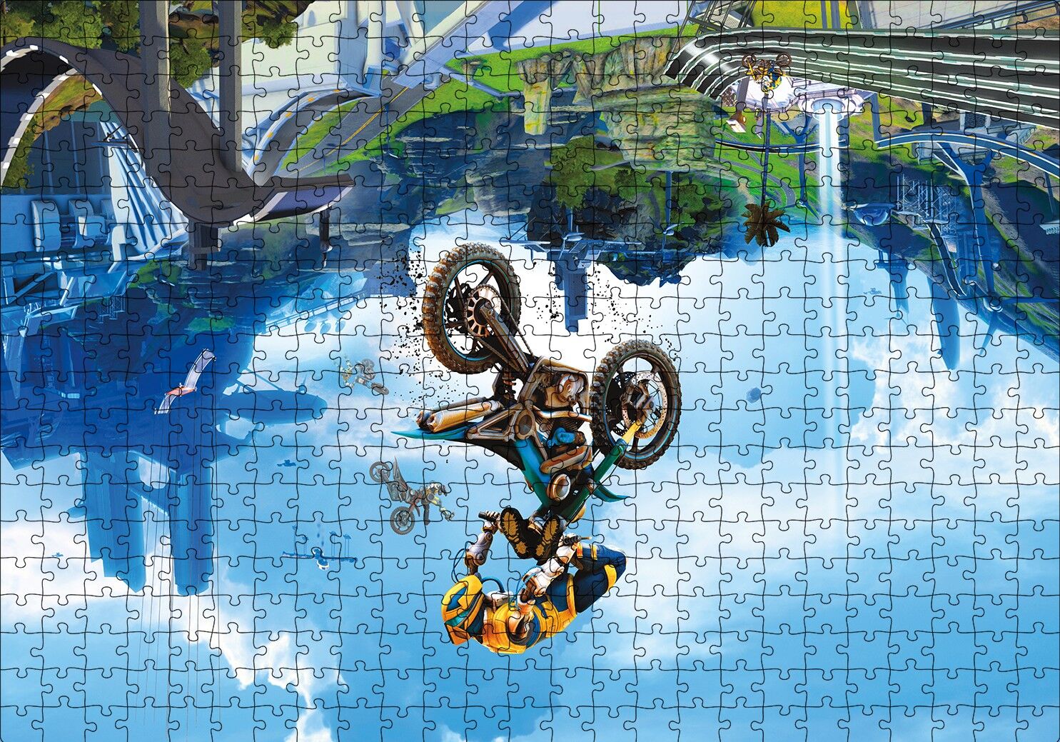 Motokrosçular Ters Görünüm Sürreal İllüstrasyon Puzzle Yapboz MDF Ahşap 500 Parça 49 cm X 68 cm