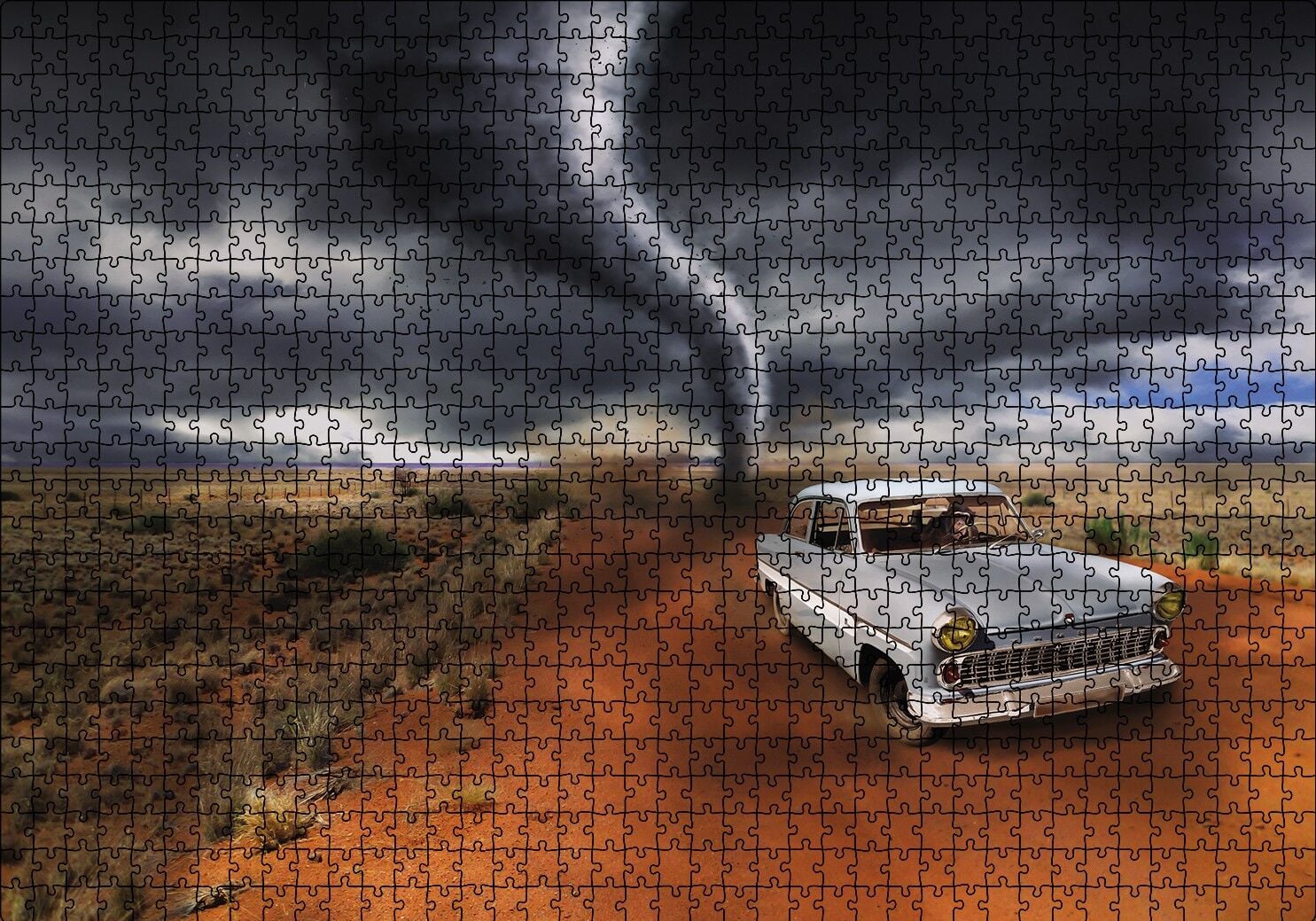 Hortumdan Kaçan Otomobildeki Maymun Puzzle Yapboz MDF Ahşap 1000 Parça 49 cm X 68 cm