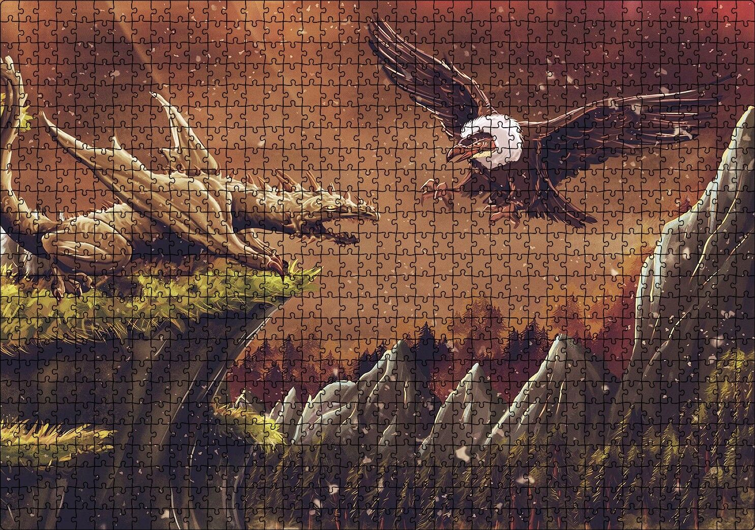 Ejderha Akbabaya Karşı Puzzle Yapboz MDF Ahşap 1000 Parça 49 cm X 68 cm