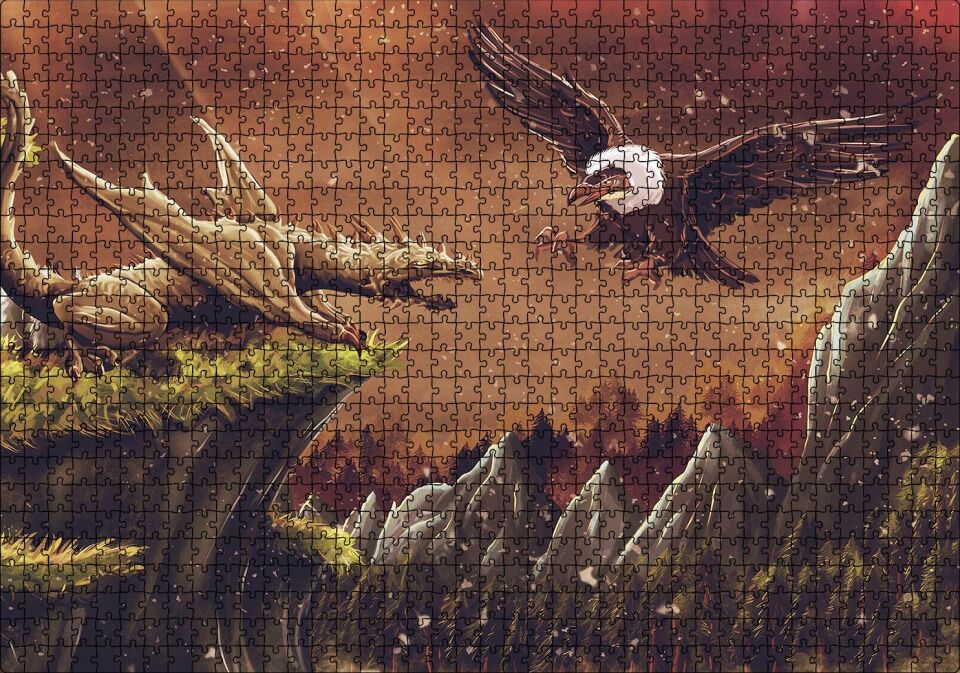 Ejderha Akbabaya Karşı Puzzle Yapboz MDF Ahşap 1000 Parça 49 cm X 68 cm