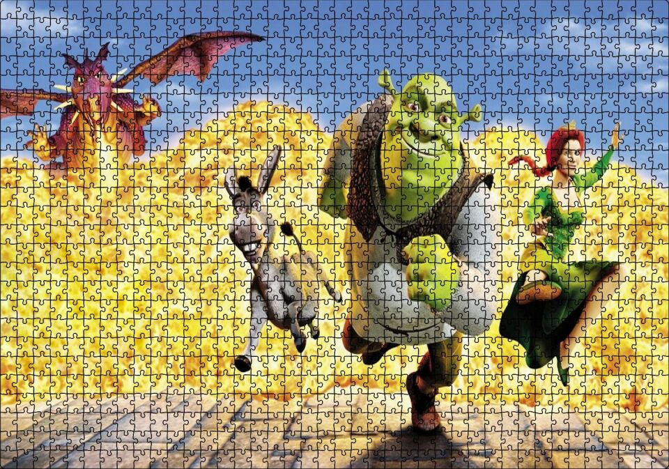 Shrek, Shrek Ekstra Büyük Puzzle Yapboz MDF Ahşap 1000 Parça 49 cm X 68 cm