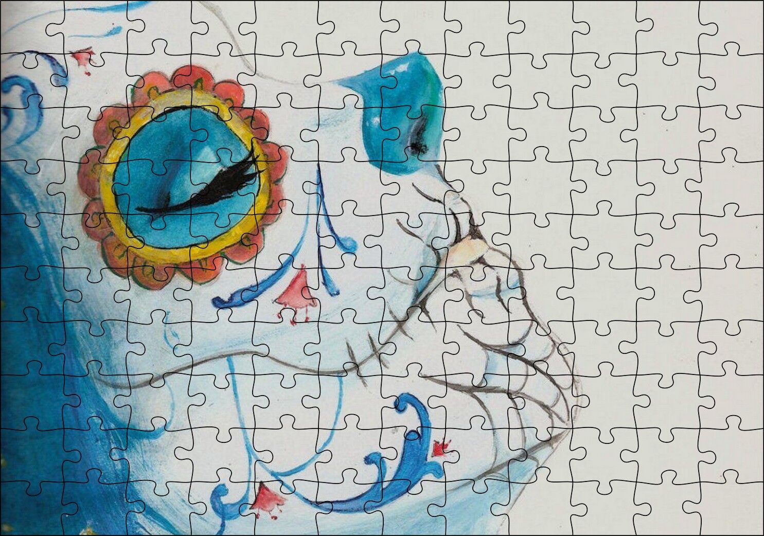 Ölülerin Günü Boyalı Yüz Puzzle Yapboz MDF Ahşap
