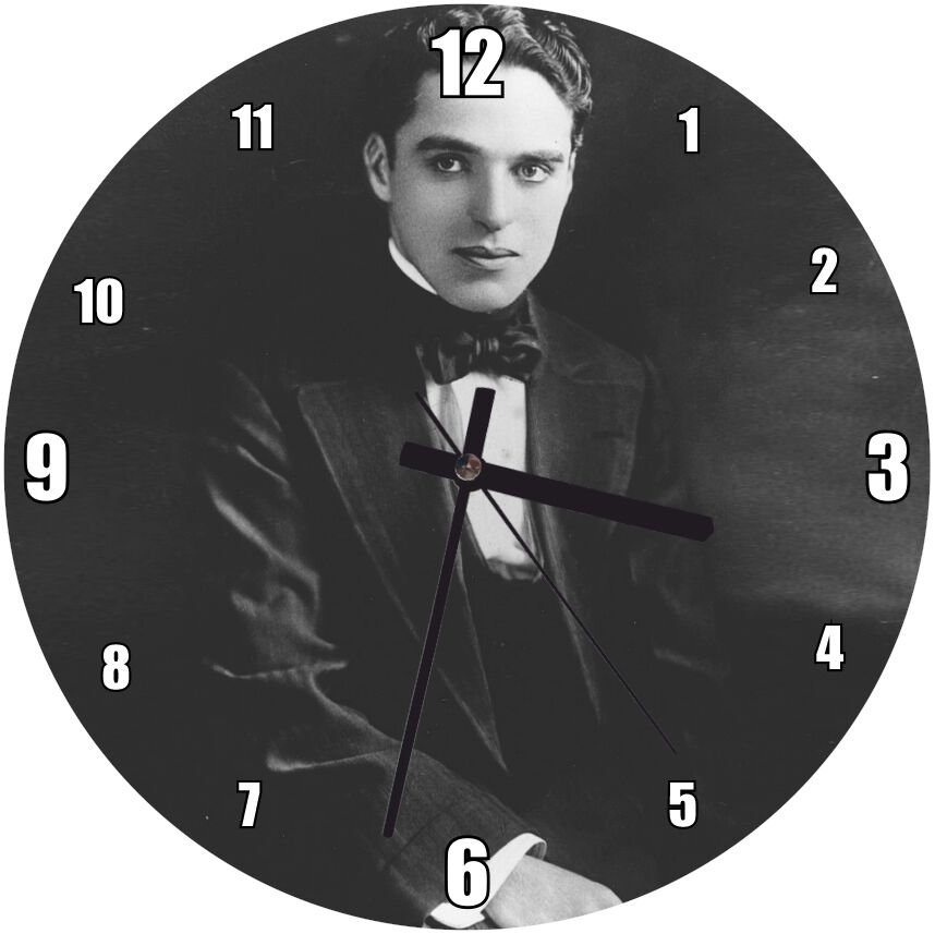 Aktör Charlie Chaplin Mdf Ahşap Duvar Saati 50 cm Çap
