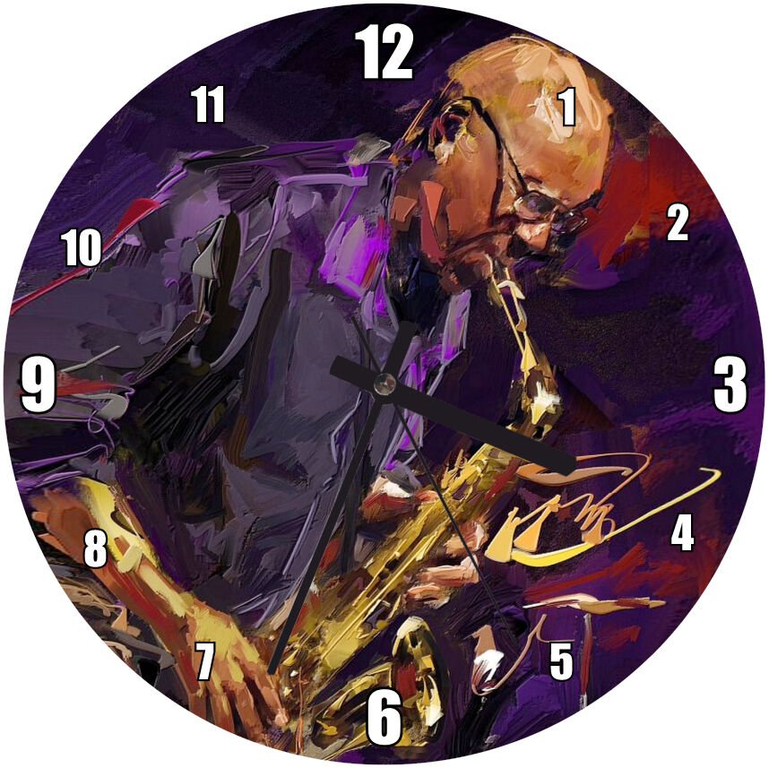 Yağlı Boya Resmi Saksafon Sanatçısı Görseli Mdf Ahşap Duvar Saati
