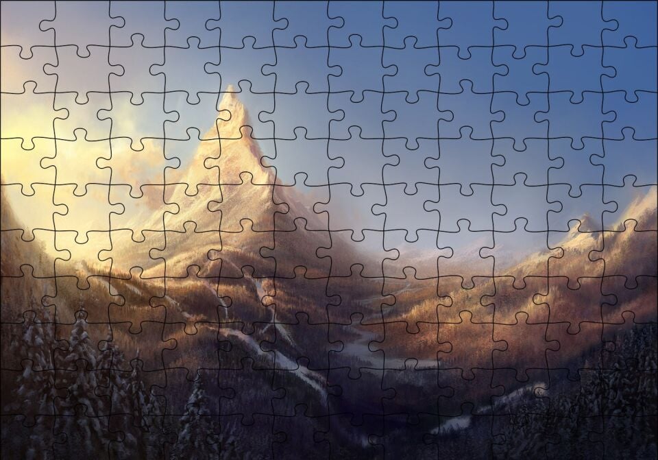 Kış ve Dağlar Yağlıboya Puzzle Yapboz MDF Ahşap