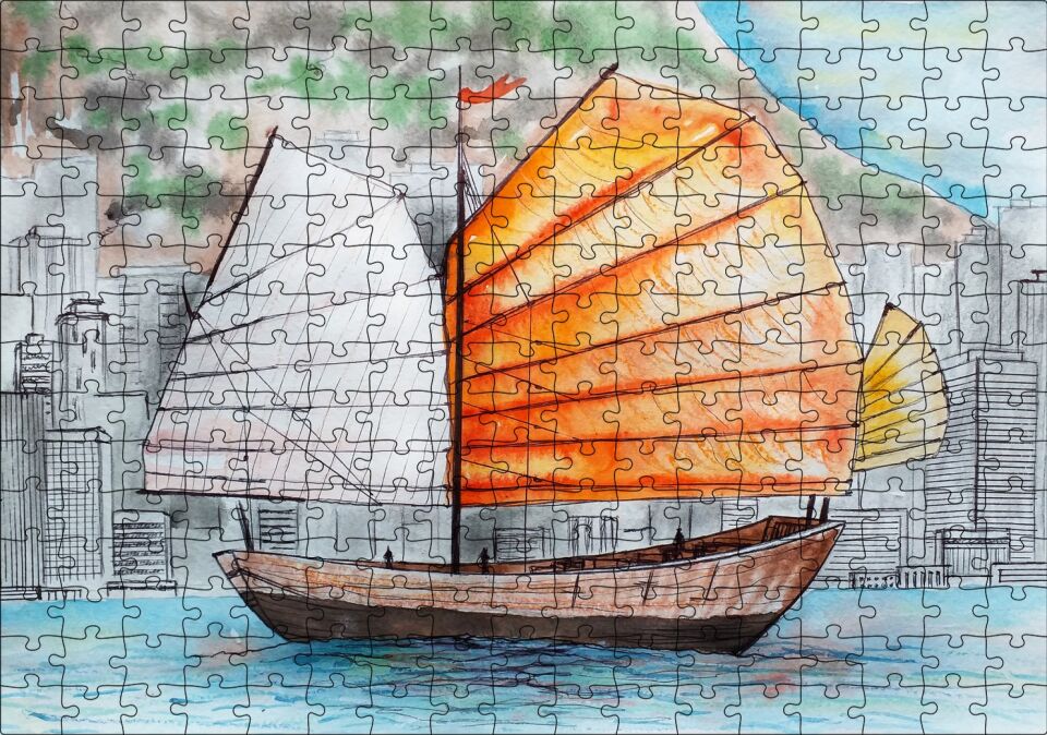 Çin Teknesi Sobalvarro Görseli Puzzle Yapboz MDF Ahşap 255 Parça 34 cm X 49 cm