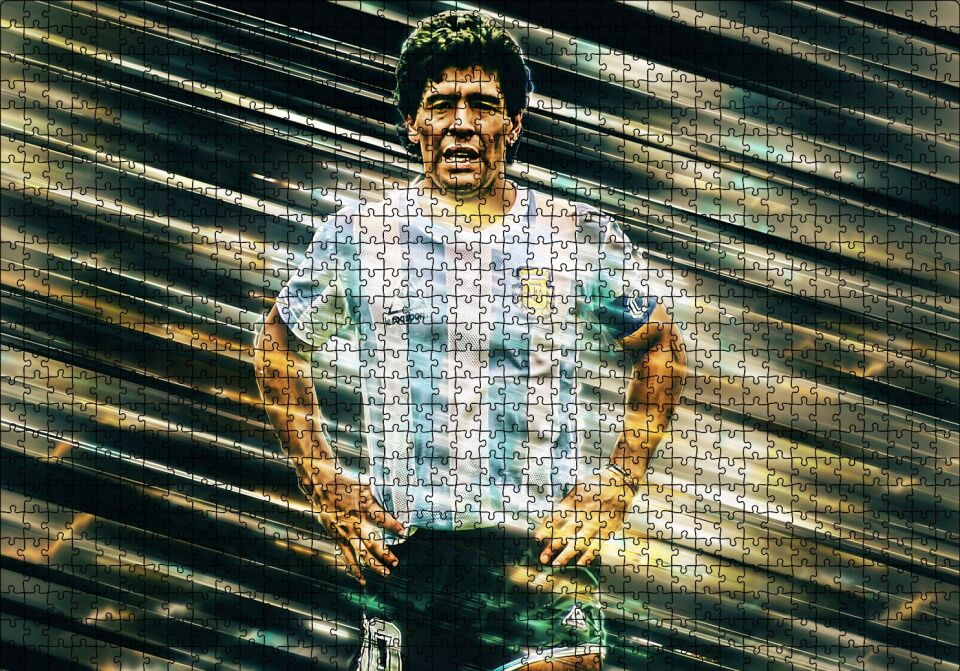 Diego Maradona Arjantin Fırtınası Puzzle Yapboz MDF Ahşap 1000 Parça 49 cm X 68 cm