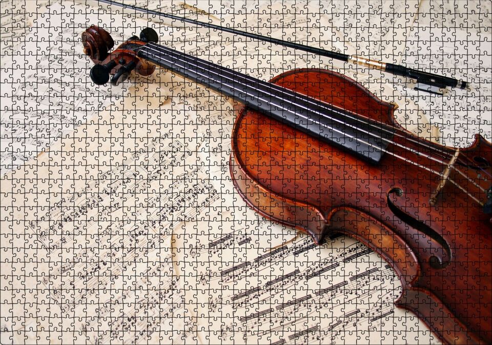 Keman Nota Çalışmaları Görseli Puzzle Yapboz MDF Ahşap 1000 Parça 49 cm X 68 cm