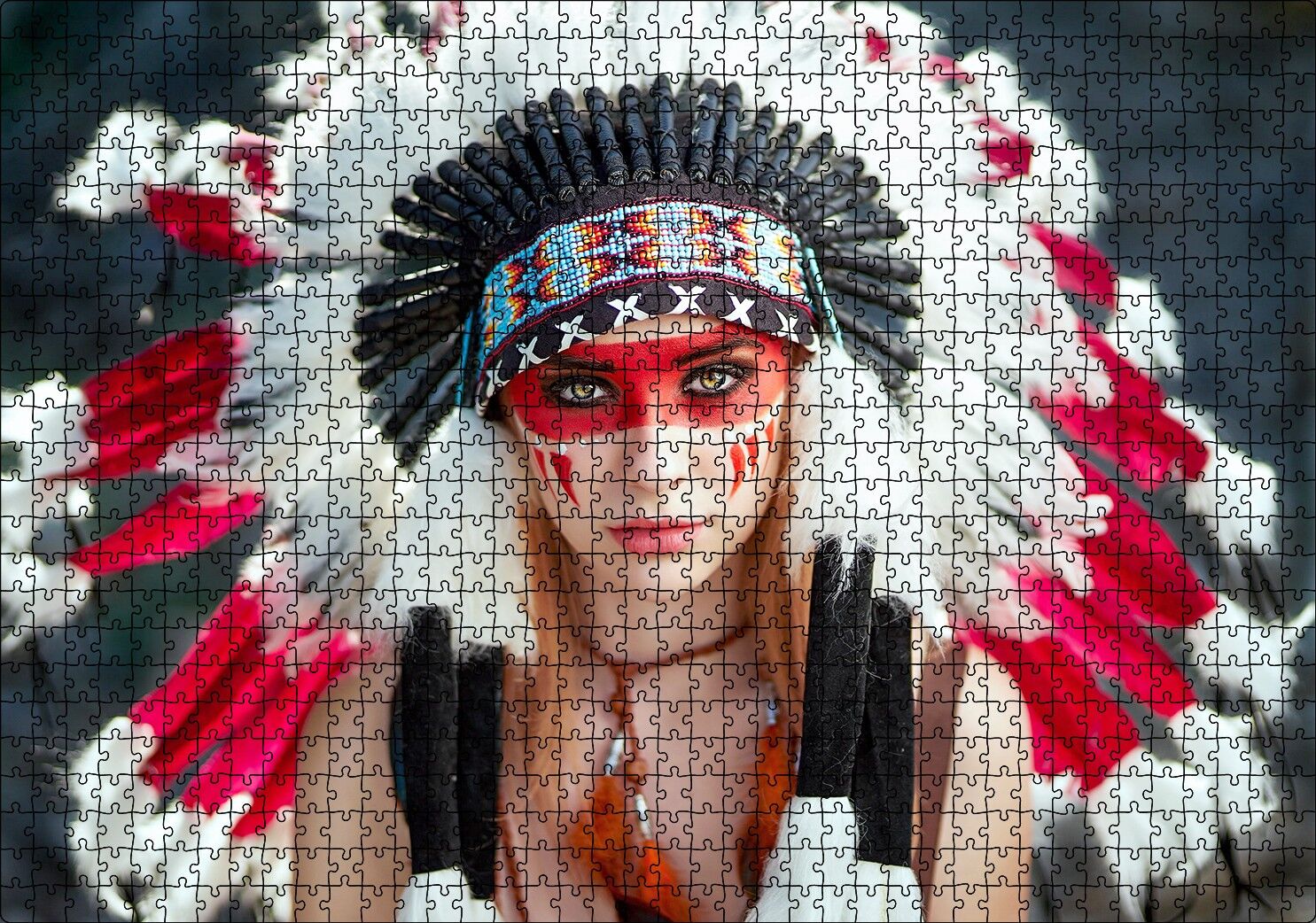 Yöresel Kıyafetli Kızılderili Kadın Puzzle Yapboz MDF Ahşap 1000 Parça 49 cm X 68 cm