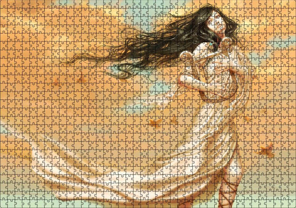 Lir Çalan Mistik Kız ve Kuşlar Puzzle Yapboz MDF Ahşap 1000 Parça 49 cm X 68 cm
