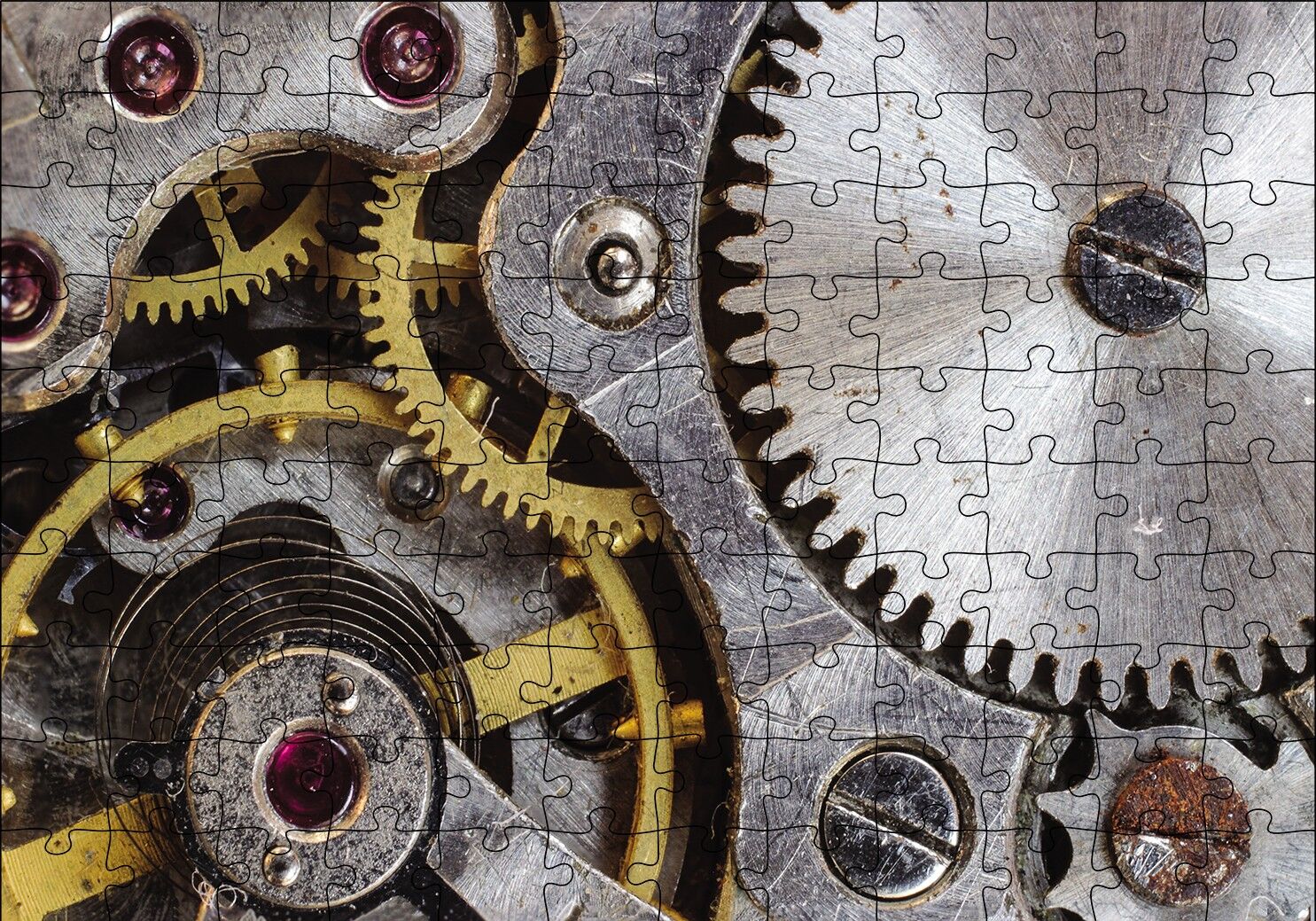 Eski Saat Çarkları Puzzle Yapboz MDF Ahşap 120 Parça 24 cm X 34 cm