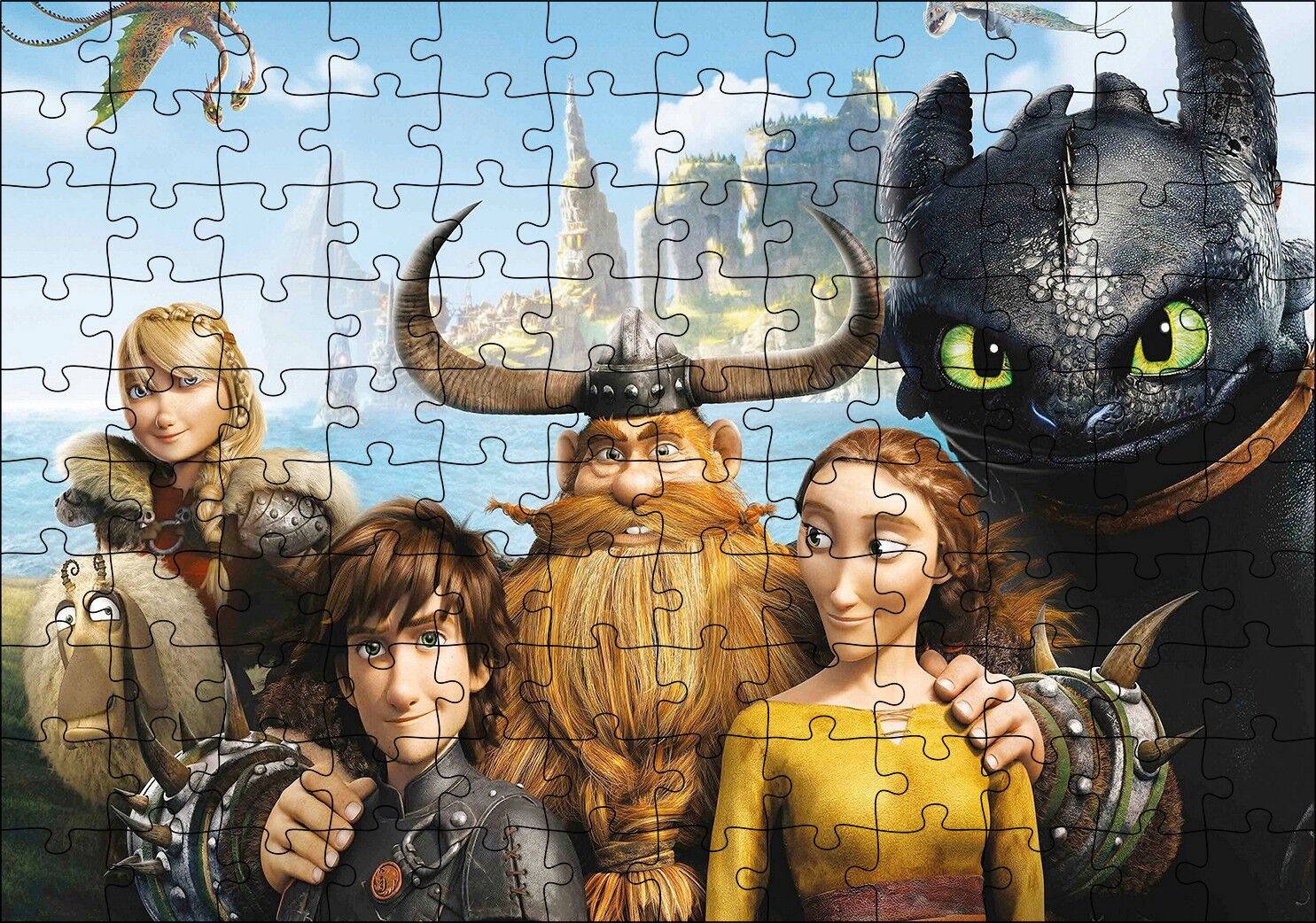 Ejderhanı Nasıl Eğitirsin 2 Karakterler Puzzle Yapboz MDF Ahşap 120 Parça 24 cm X 34 cm