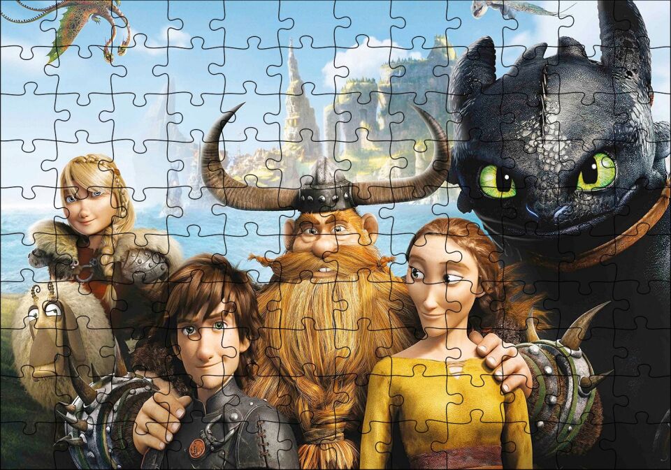 Ejderhanı Nasıl Eğitirsin 2 Karakterler Puzzle Yapboz MDF Ahşap 120 Parça 24 cm X 34 cm