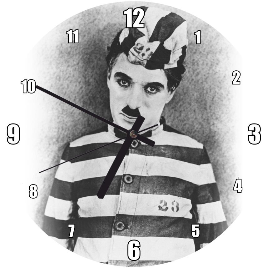 Charlie Chaplin The Adventurer Kısa Filminin Mdf Ahşap Duvar Saati 30 cm Çap