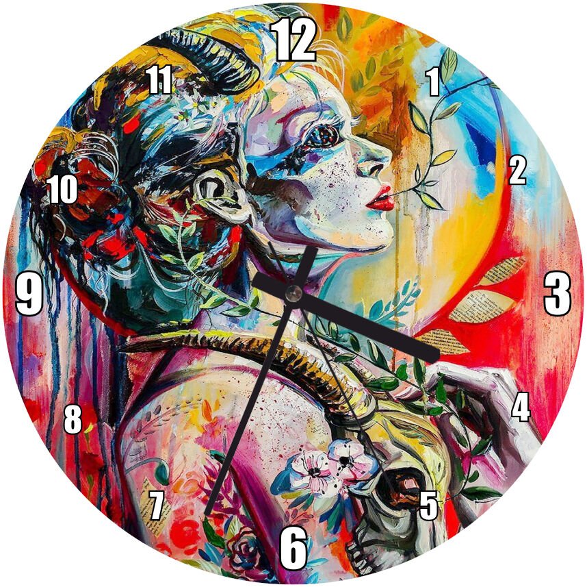 Zodyak Gerçeküstü Resim Oğlak Burcu Görseli Mdf Ahşap Duvar Saati